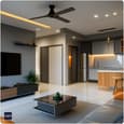 Bright and airy open-concept living and dining area in a modern 2 BHK apartment in Pune