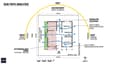 Sun path analysis diagram for a 60x60 west-facing plot showing morning and evening light zones and shading strategy