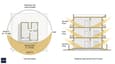 Sun path diagram showing east-facing morning light penetration across all three floors of a 60x60 G+2 home, with golden morning arc from 6 AM to 10 AM