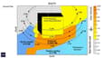 Overhang thermal design cross-section showing sun path and shading zones