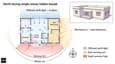 Architectural diagram showing sun path movement around a 40x50 north-facing single-floor home with arrows indicating diffused northern light, morning east light, and summer/winter arcs
