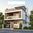 Social overview of 30x40 east facing 3-floor house — modern elevation thumbnail