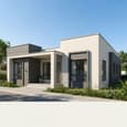 Contemporary 40x50 north facing single floor home thumbnail — wide frontage, flat roof, two-tone facade, clean landscaped front yard