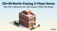 25x40 House Plan 3 Floor North Facing - Ongrid