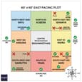 Vastu zone grid overlay on a 60x60 east facing plot showing directional zone allocations applied consistently across all four floors of the G+3 structure