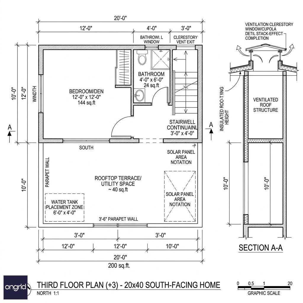 Third Floor Plan - 20x40 South Facing 4 Story