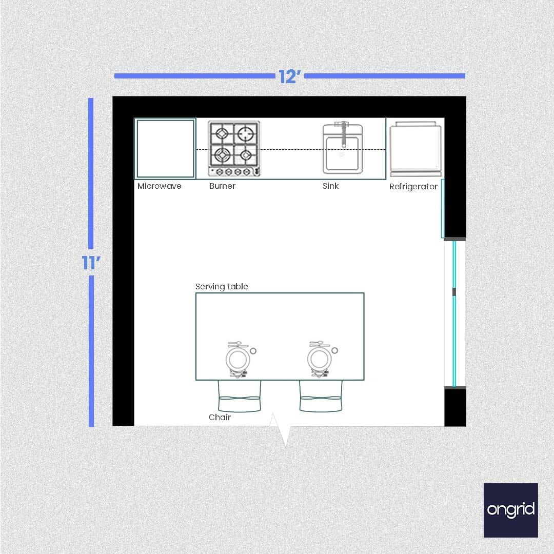 12x11 Indian Open Plan Kitchen Design ongrid.design