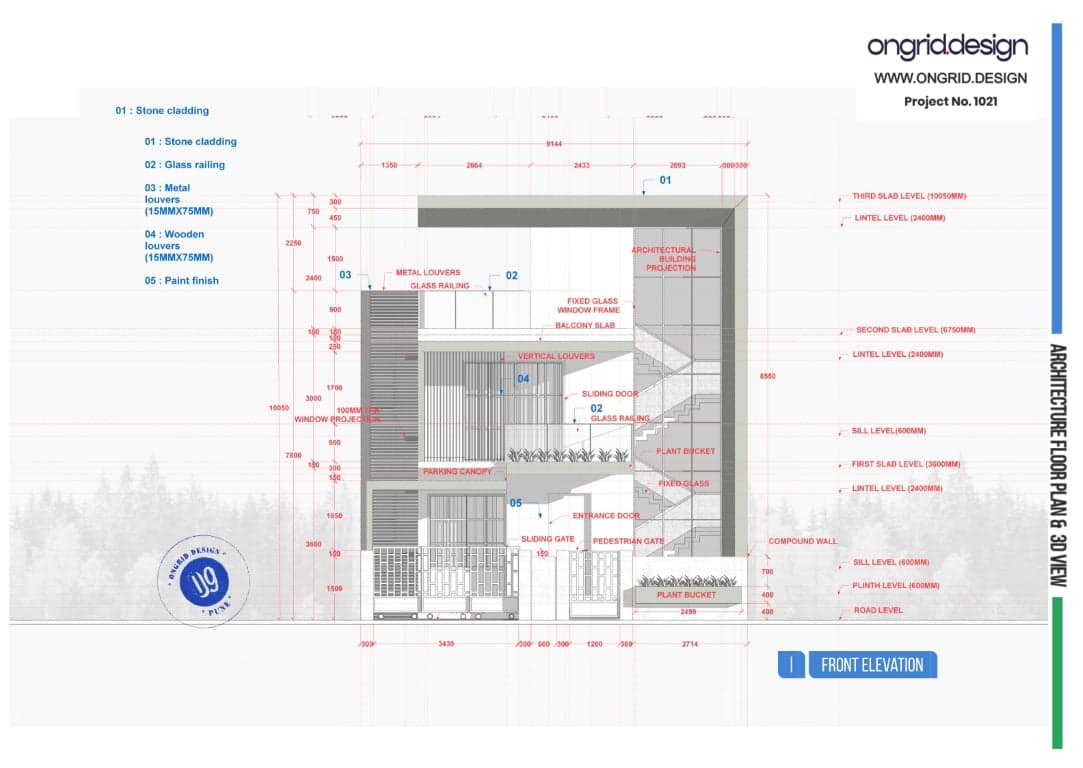 Top-down view of the entire blueprint of Mr. Kunwar's modern duplex design with annotations for rooms and spaces.