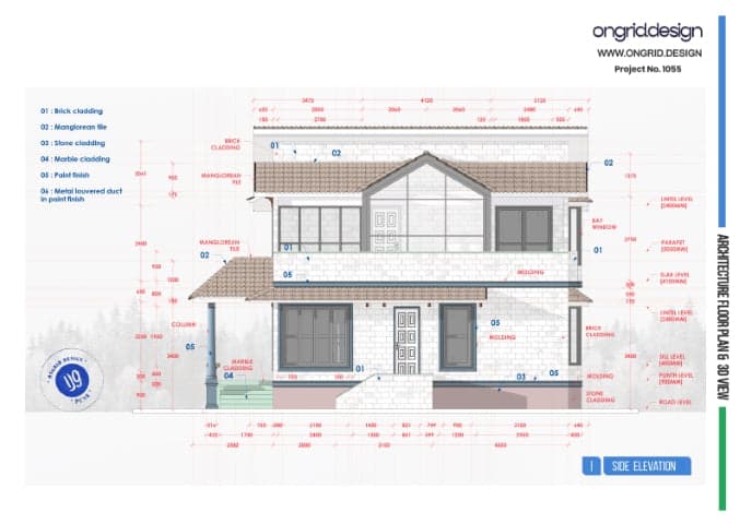 2D Technical Drawing of Front Elevation of Vernacular Duplex Design in Hassan, India