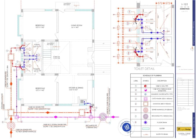 Plumbing and Drainage Design of Vernacular Duplex Design in Hassan, India