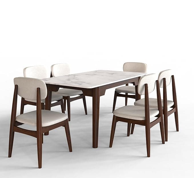 White Marble Natural Sheesham Solid Wood Dining Set 6 Seater