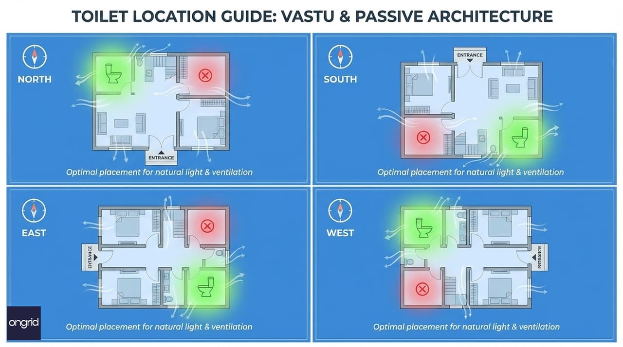 Illustration for Toilet Location for Different House Facings