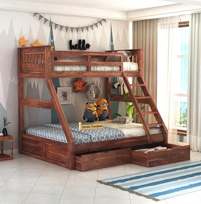 Bunk Bed with 2 Drawer Storage Wooden Double Bed Furniture