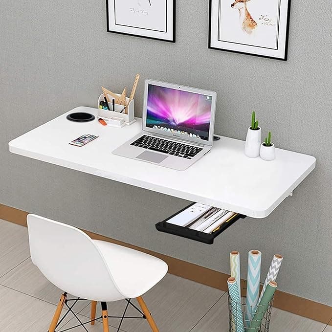 Wood Wall Mounted Round Corner Folding Wall Study Table