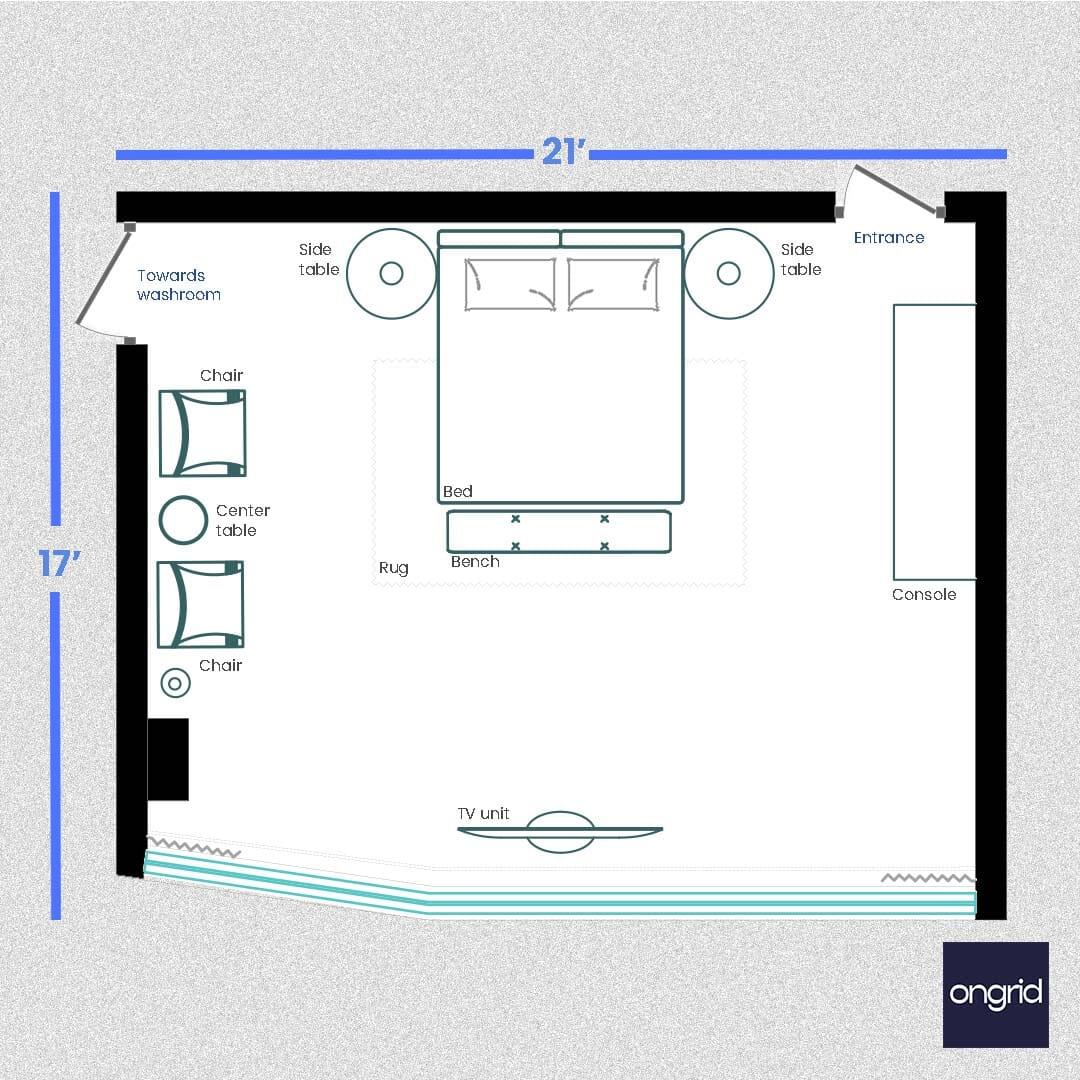 The Urban Loft Bedroom Inspiration Design | 21' x 17' ongrid.design