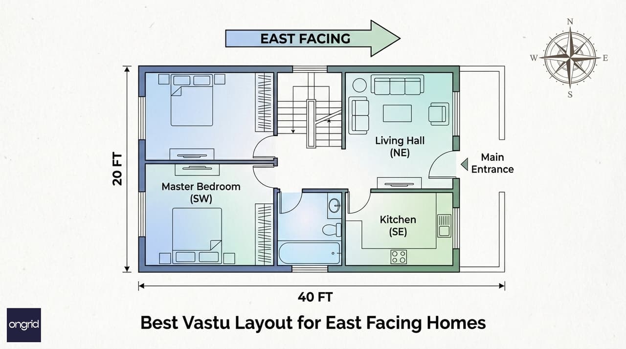 Illustration for Best Vastu Layout for East Facing Homes