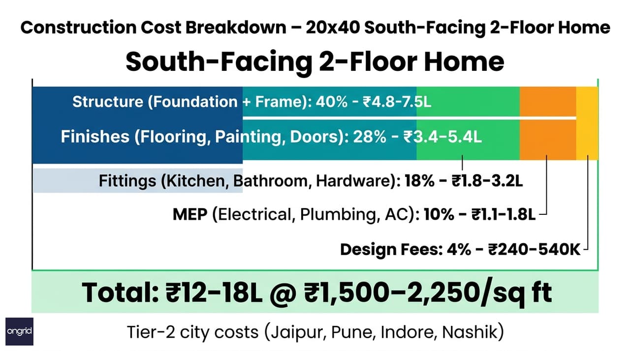 Construction cost breakdown chart for 20x40 2-floor house