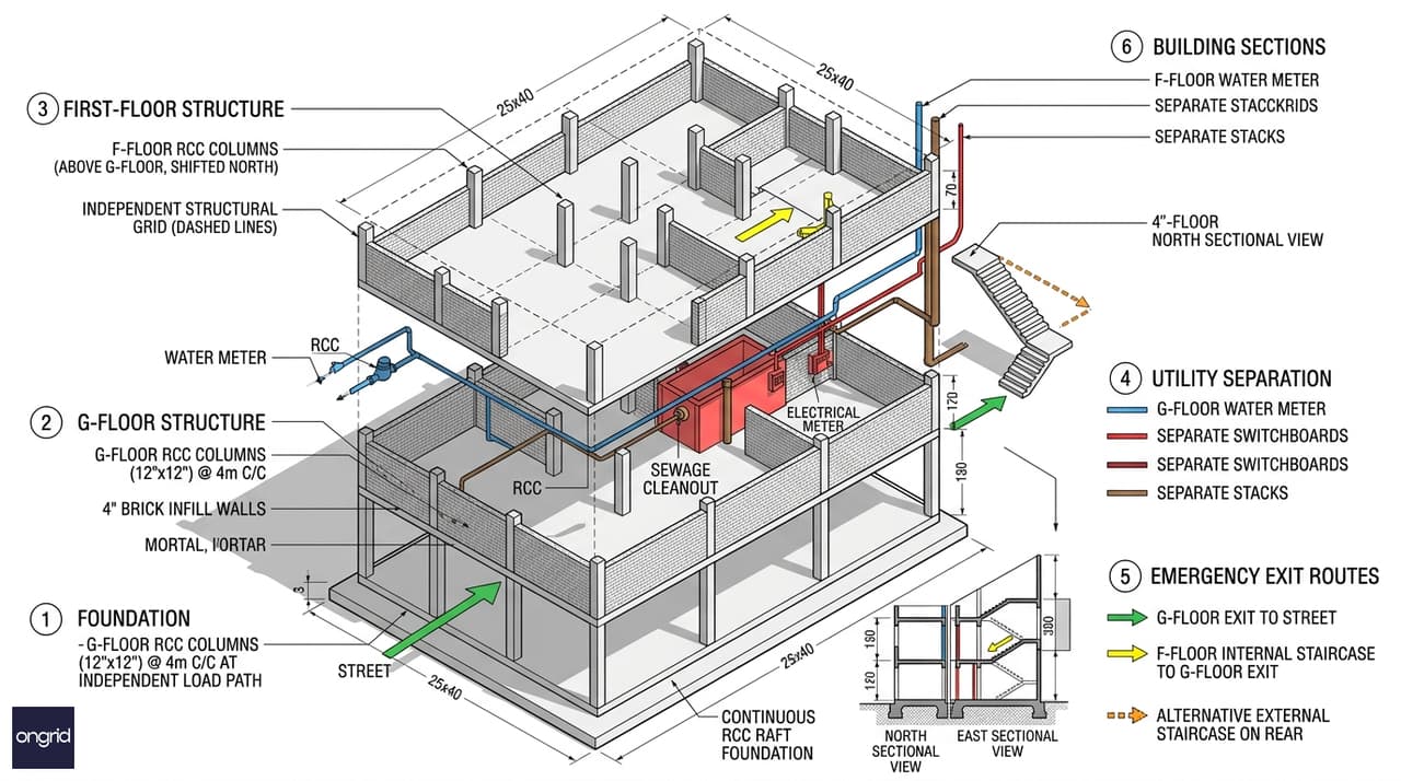 Ground floor retail-residential junction detail