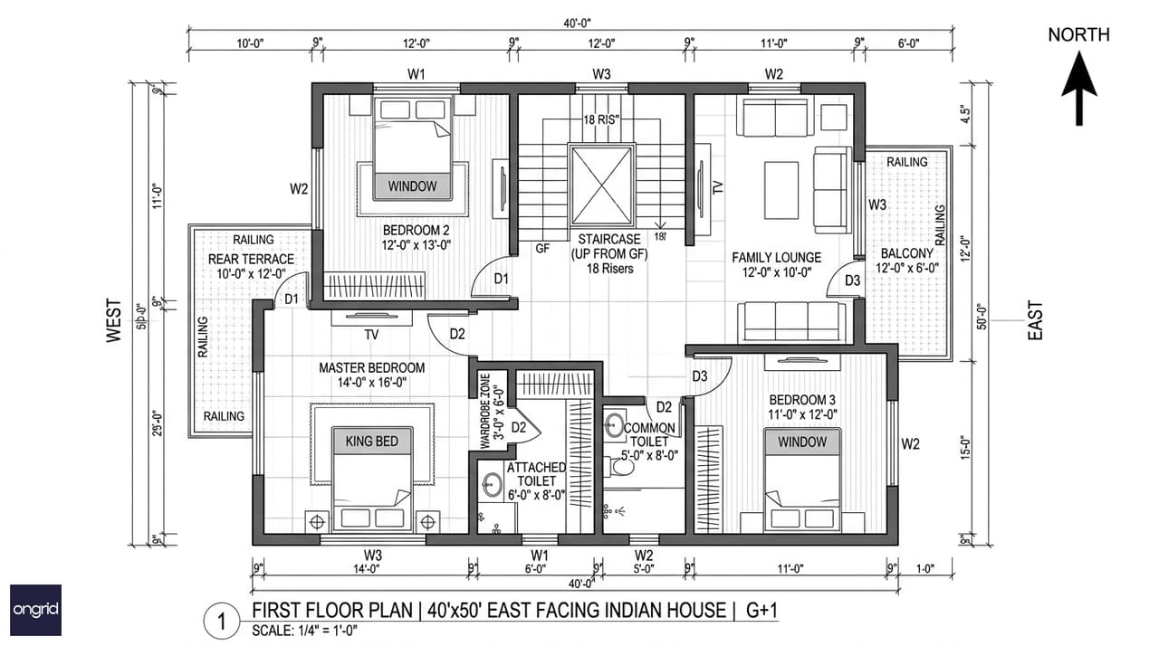 First floor plan — 40x50 east facing G+1 house