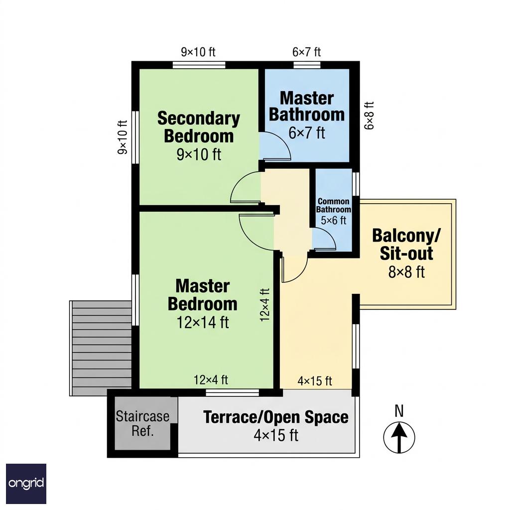 First floor plan of 20x40 South-facing house with room dimensions