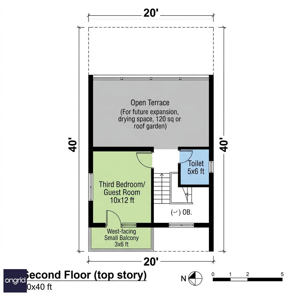 20x40 Second Floor Plan