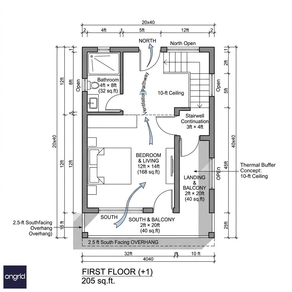 First Floor Plan - 20x40 South Facing 4 Story