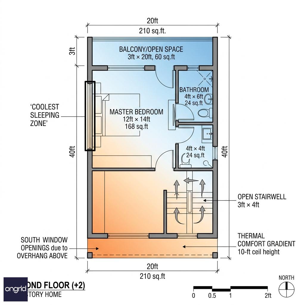 Second Floor Plan - 20x40 South Facing 4 Story