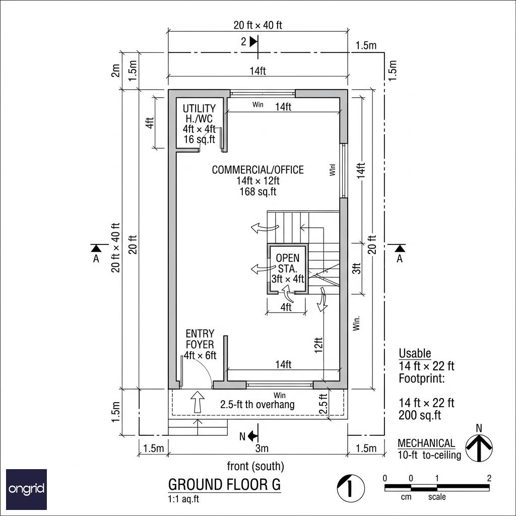 Ground Floor Plan - 20x40 South Facing 4 Story