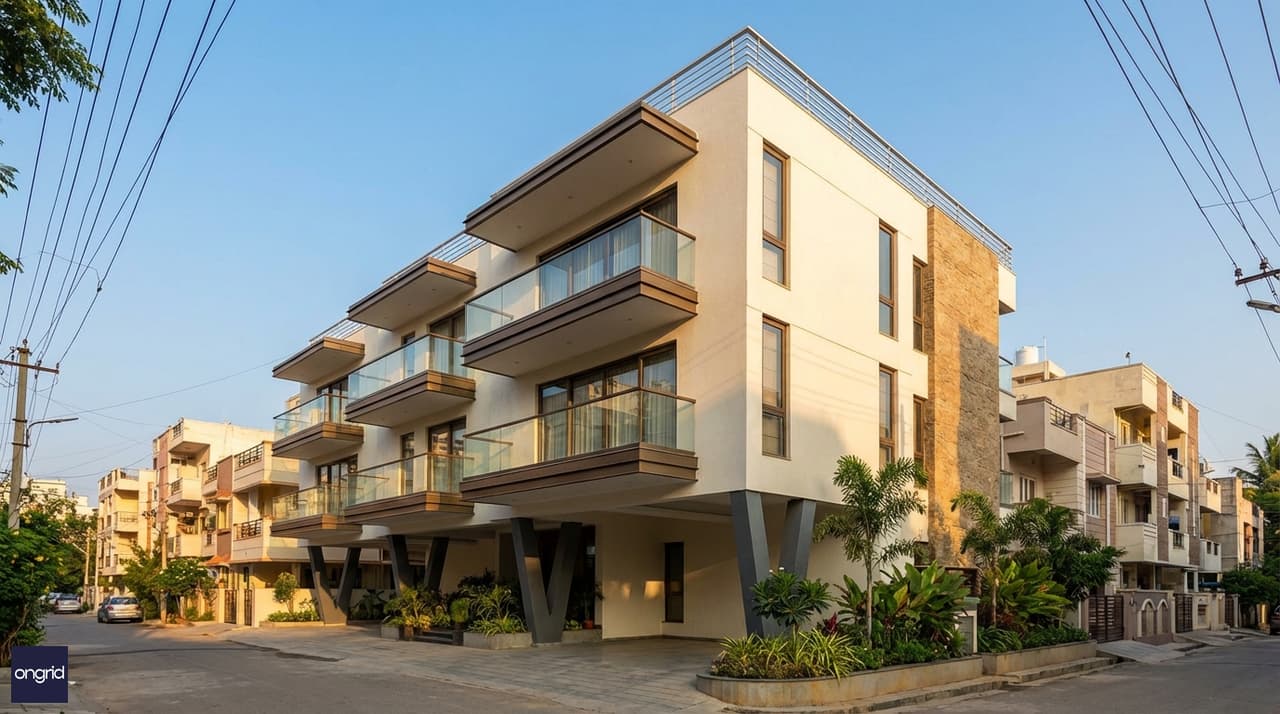 Modern 40x60 south facing G+3 home with tiered balconies and contemporary facade in an Indian urban setting