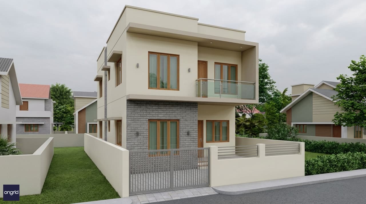 North-facing 2-story duplex on 20x40 plot with soft natural light and compound wall