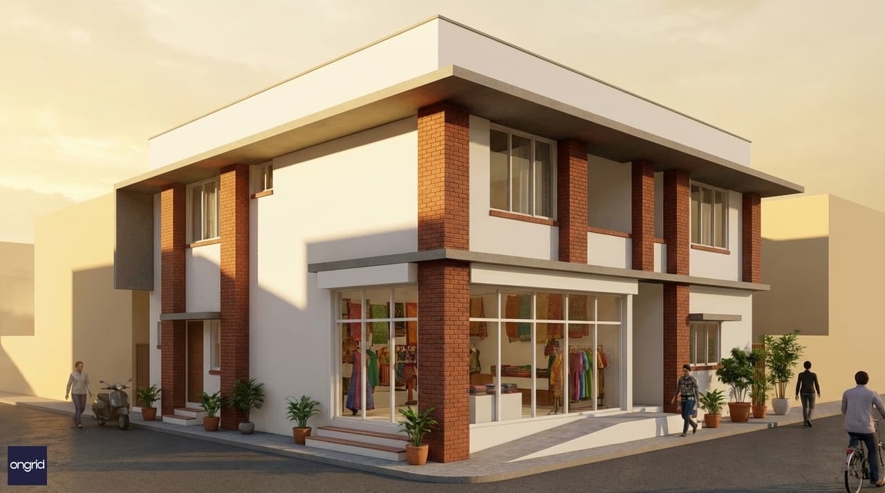 West-facing duplex elevation with retail frontage