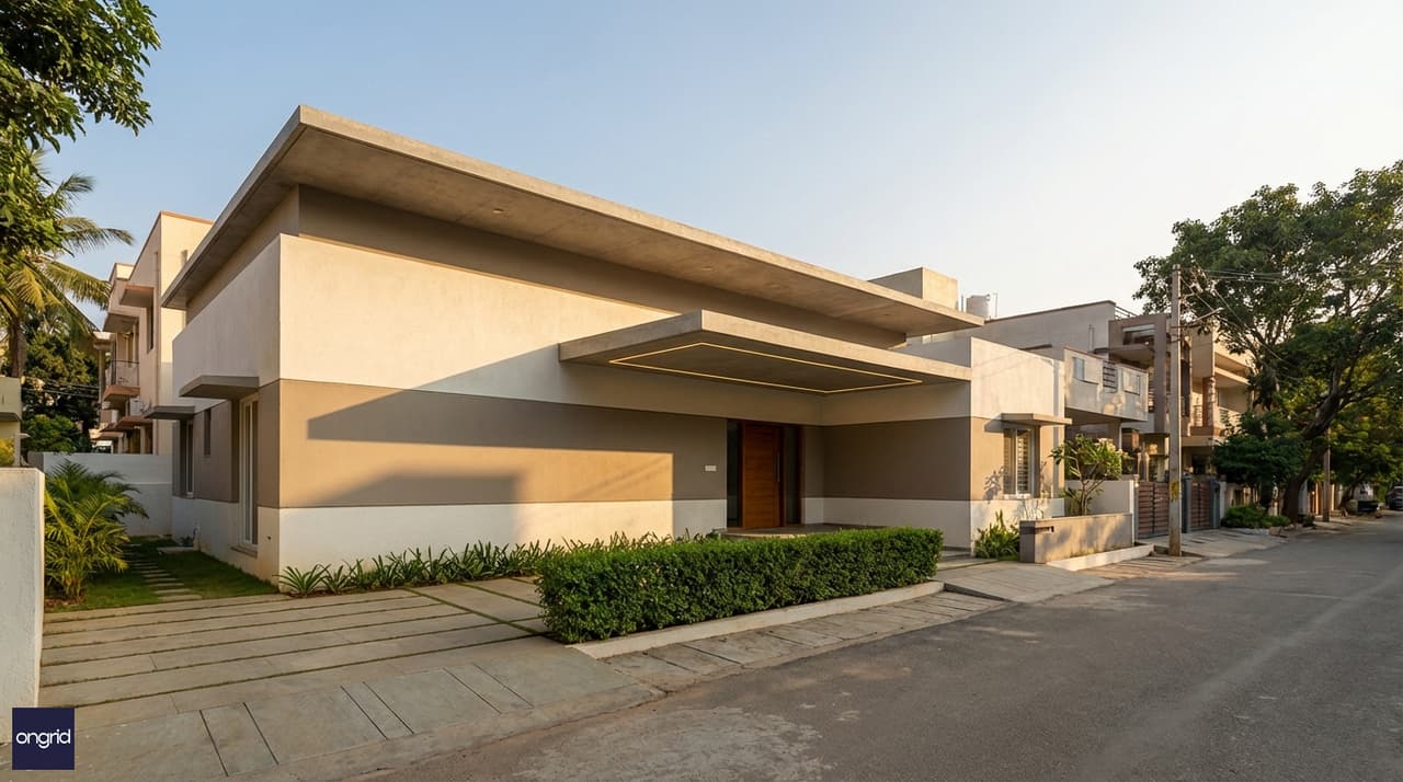 Modern south-facing 30x40 single-floor home with clean contemporary flat-roof elevation and covered SE entrance porch