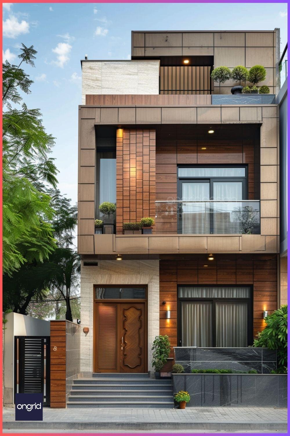 Fusion style 30 feet front elevation combining modern and traditional architectural elements for unique narrow house designs
