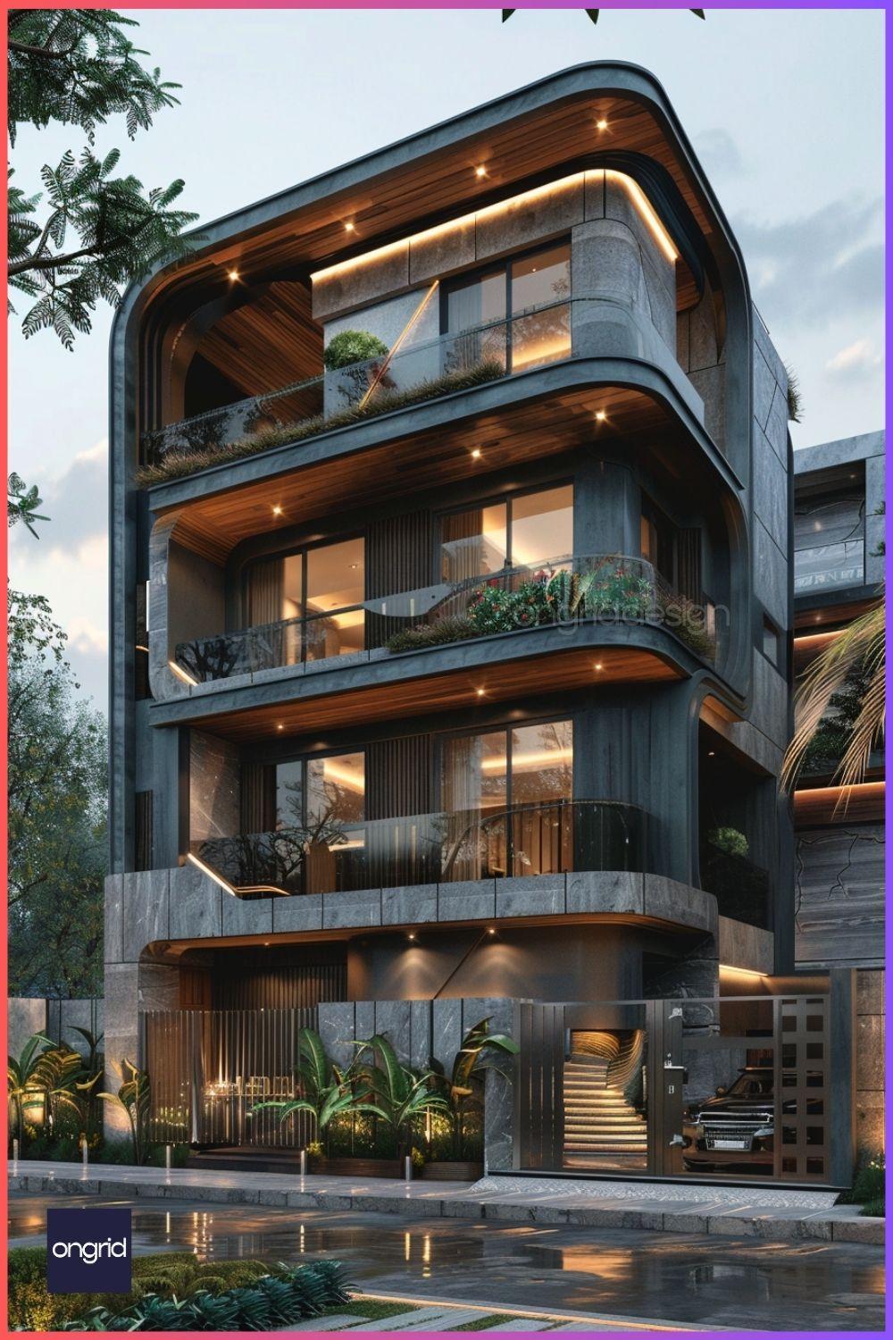 Modern 30 feet front elevation with landscaping and thoughtful architectural details for small house designs