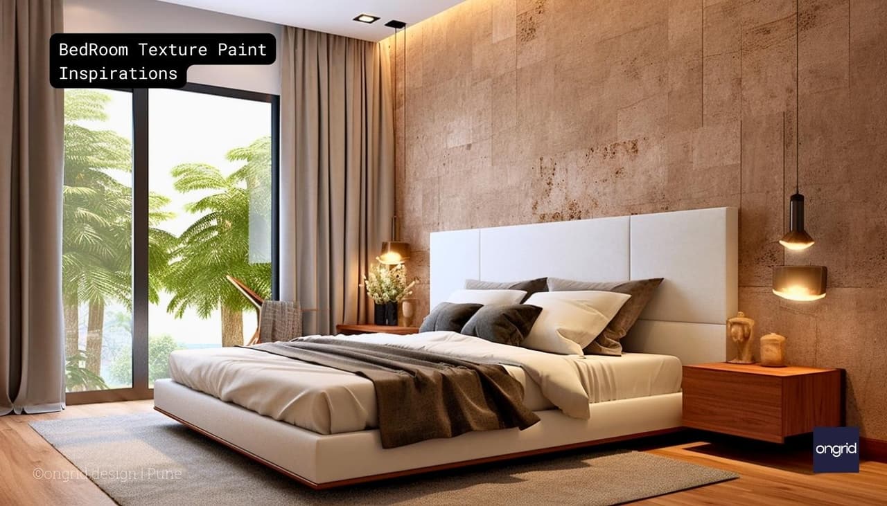 It appears to be a close-up shot of a wall with a rough, textured finish. The color of the paint is a warm, earthy tone, possibly a shade of beige or light brown. The texture seems to be created by applying multiple layers of paint and using a technique to create a patterned, uneven surface. This type of wall finish is often used to add depth and interest to a room.