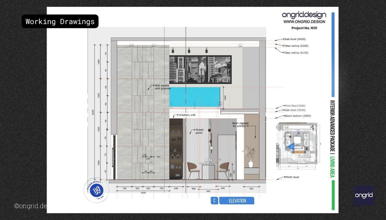 Working Drawings with measurements to help vendors work on site