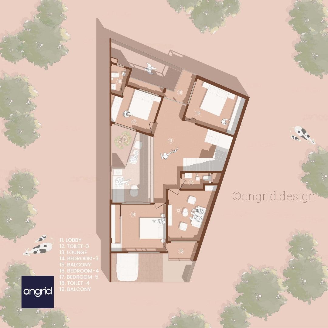 5 Bedroom Duplex on 1500 sqft Plot with Common Walls