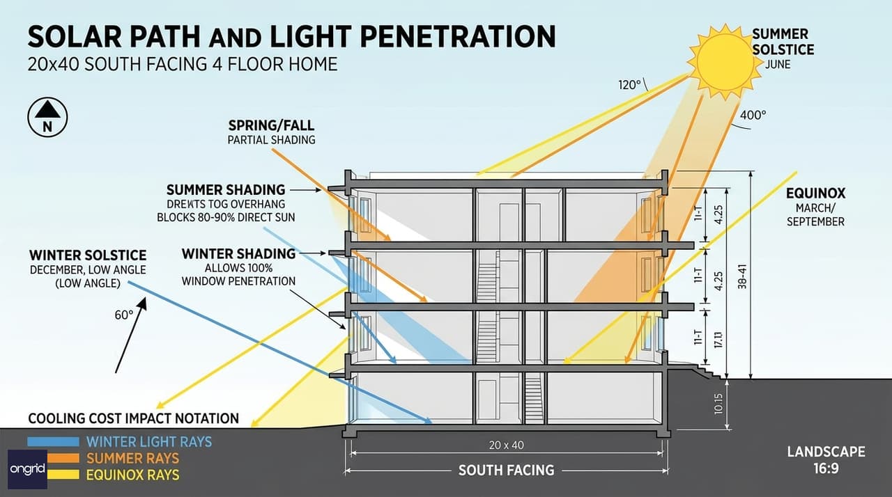 Sun Path Diagram for South-Facing 20x40 Home