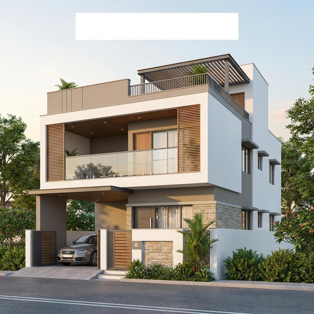 Social overview of 30x40 east facing 3-floor house — modern elevation thumbnail
