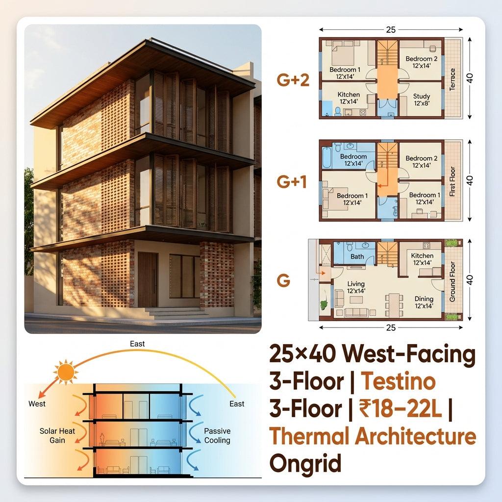 25x40 House Plan 3 Floor West Facing - Ongrid