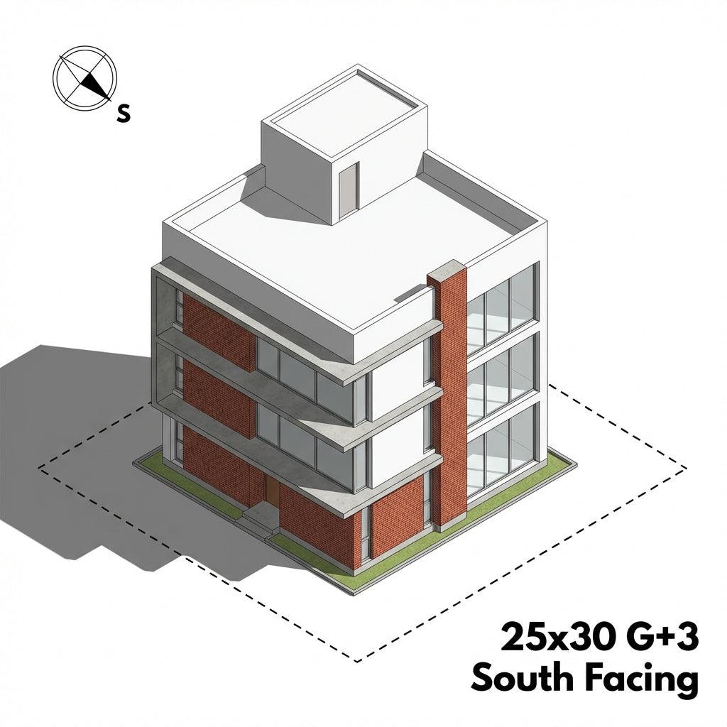 25x30 House Plan 4 Floor South Facing - Ongrid