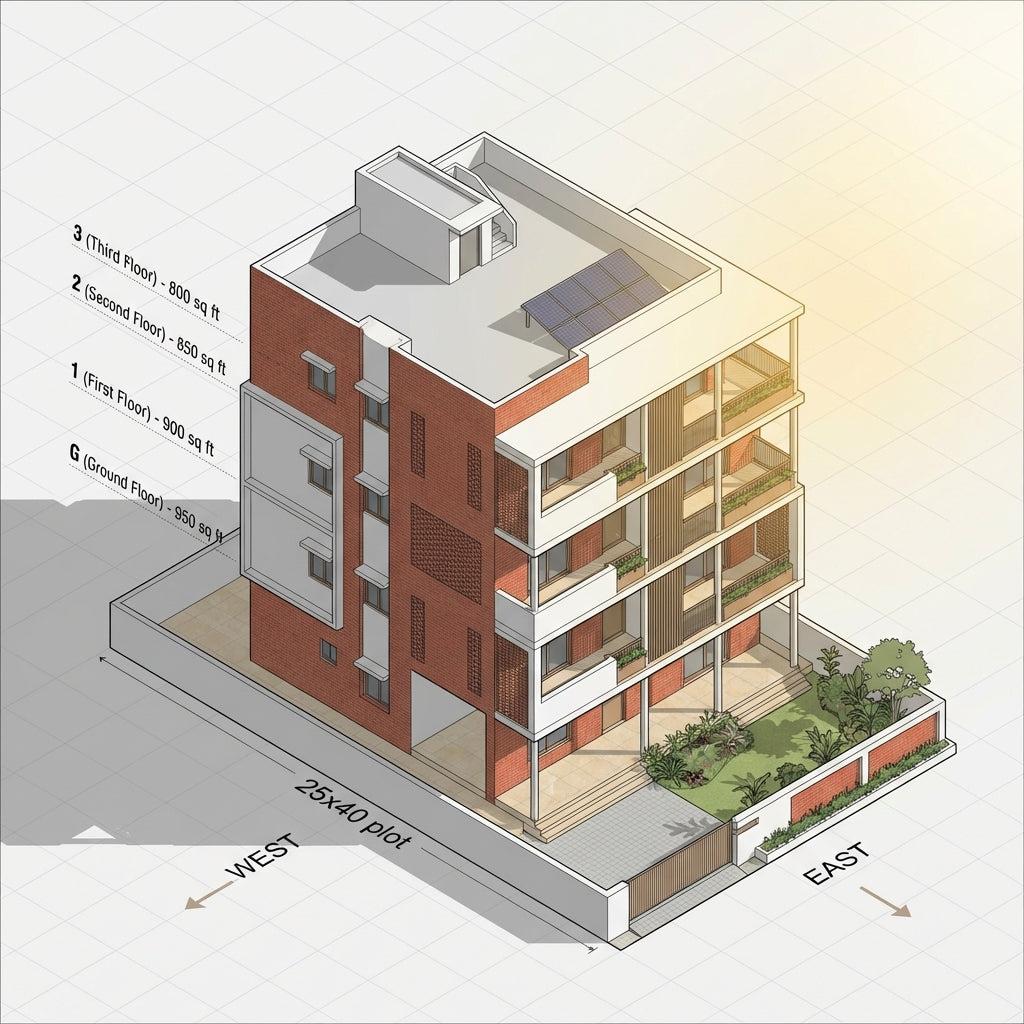 25x40 House Plan 4 Floor East Facing - Ongrid