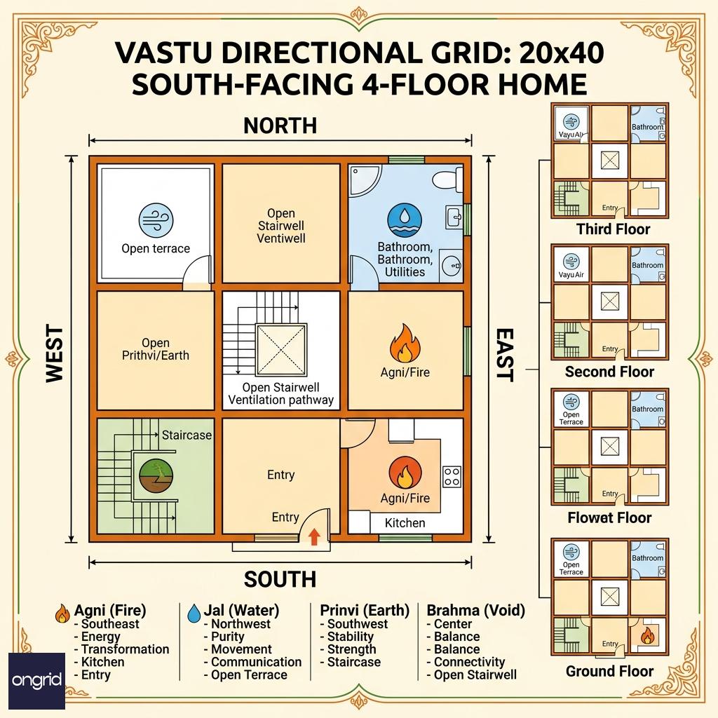 Vastu Grid - 20x40 South Facing 4 Floor
