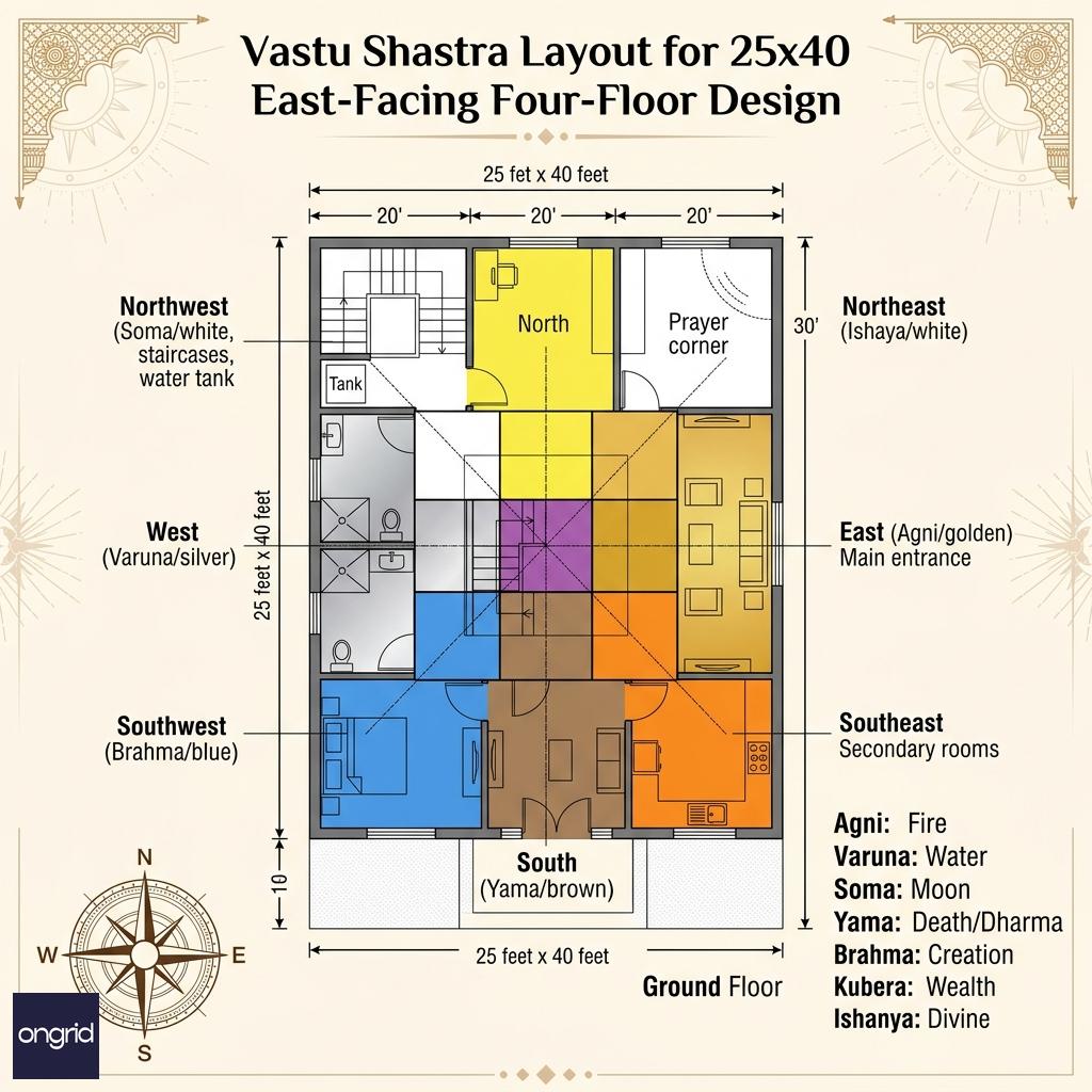 25x40 Vastu Grid for Four-Floor Design
