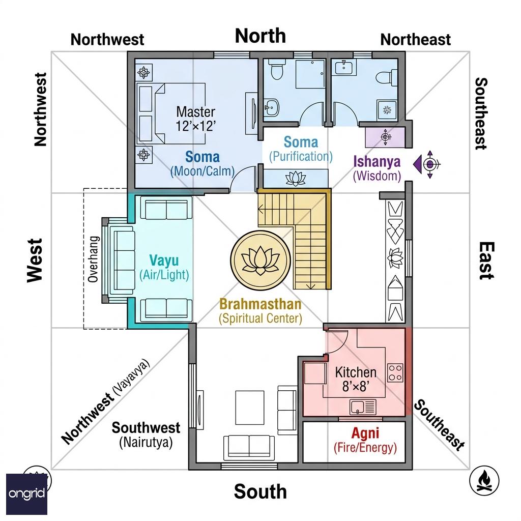 Vastu grid overlay on 25x40 floor plan