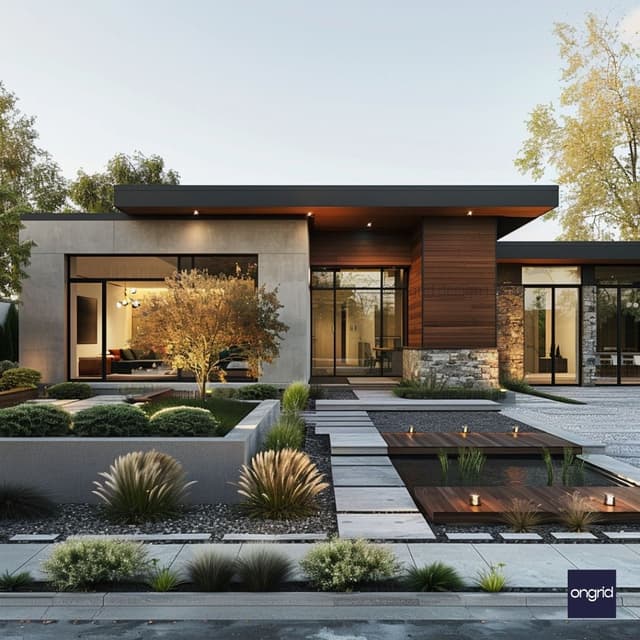 Contemporary Harmony: Single Floor Home Design with Water Features