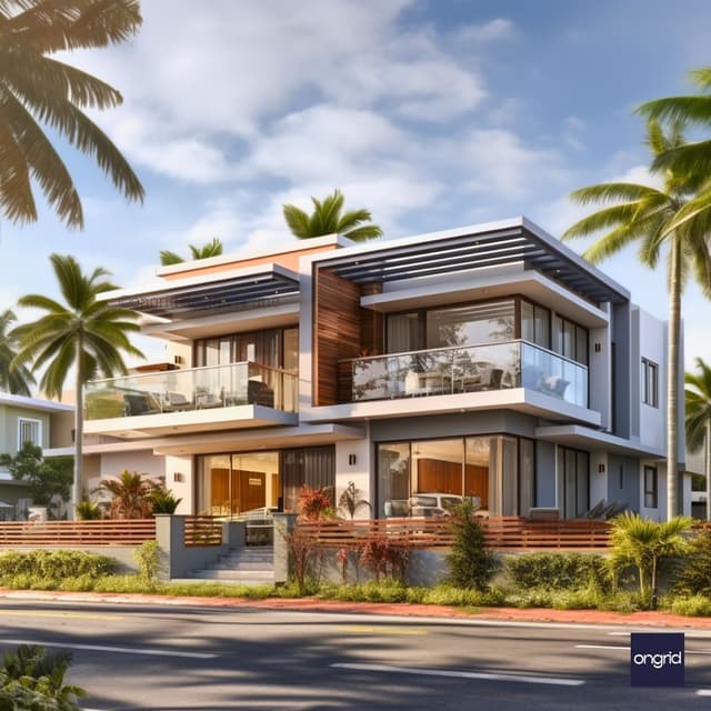 Tropical Duplex Elevation with Glass Railing Terrace