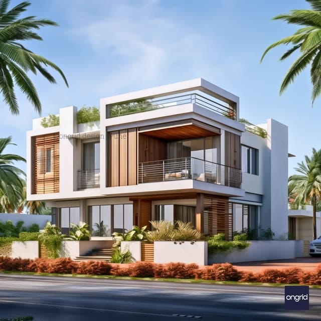 Minimalist Duplex Elevation Design with Terrace