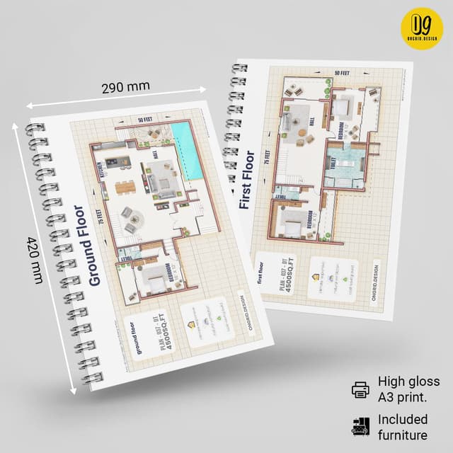 3 Bedroom Contemporary Duplex with Pool Home Plan