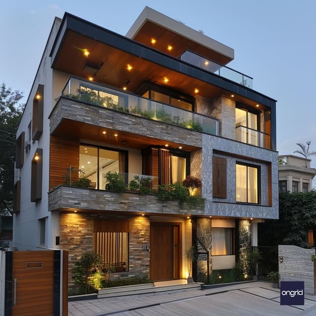 Modern Tri-Level Home Design with Natural Elements